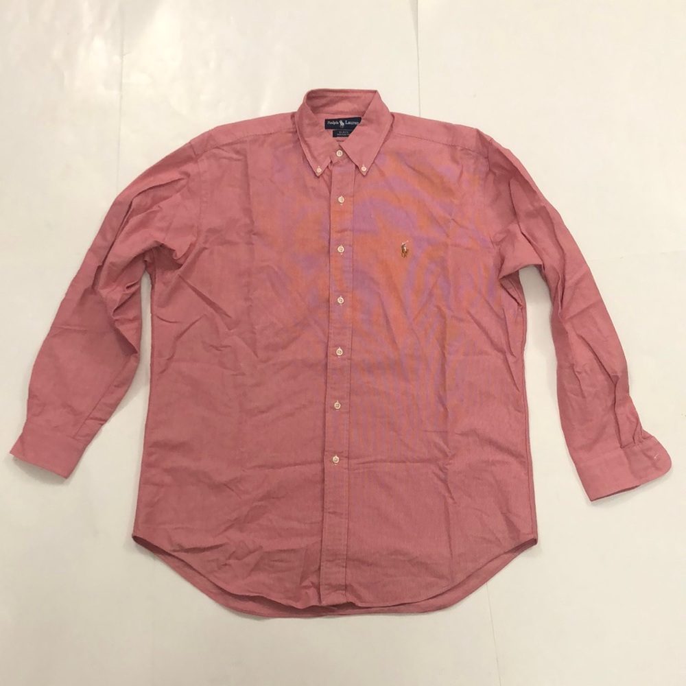 Ralph Lauren M Shirt Polo Collar Buttons Pink 100% Cotton Excellent Condition